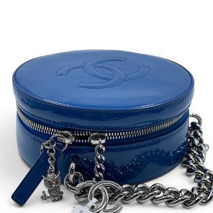 Chanel Round as Earth Patent Leather Crossbody Bag Blue SHW