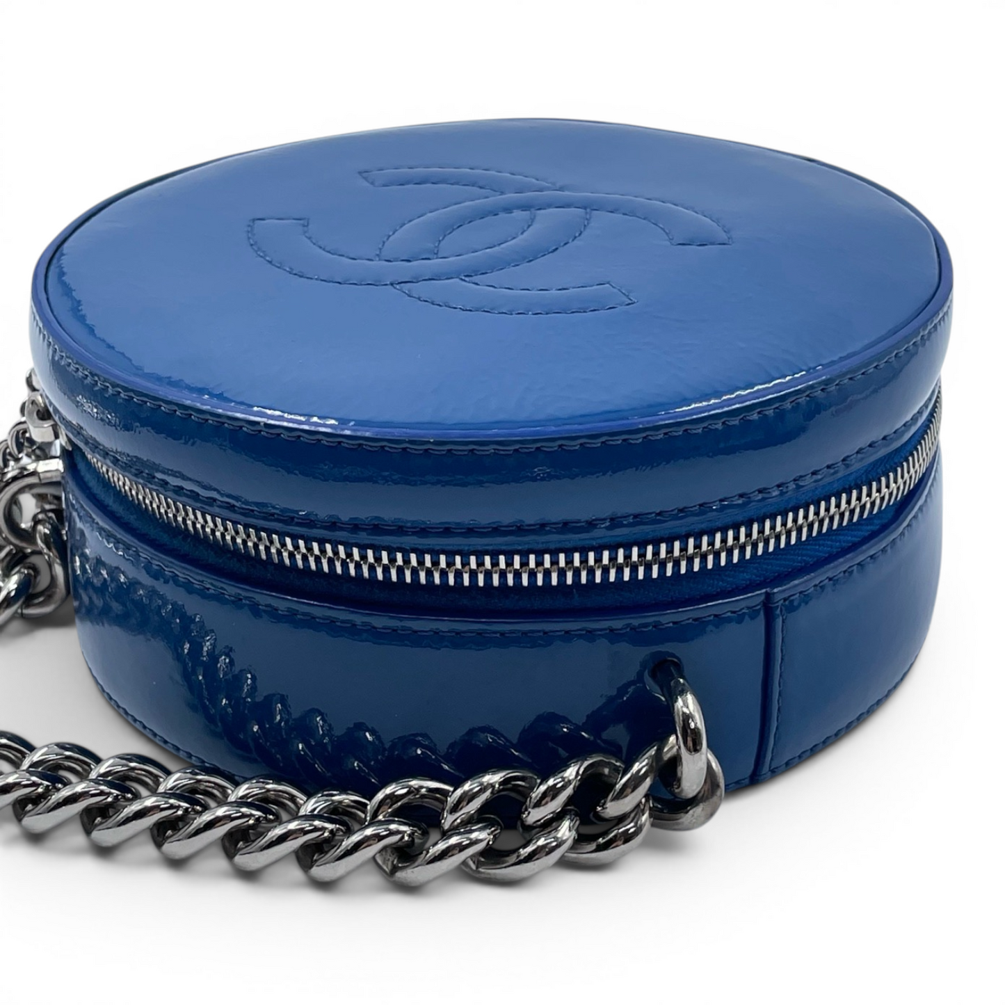 Chanel Round as Earth Patent Leather Crossbody Bag Blue SHW