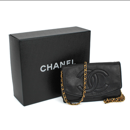 Chanel Vintage Series 3 WOC Leather Black Chain Link Shoulder Bag