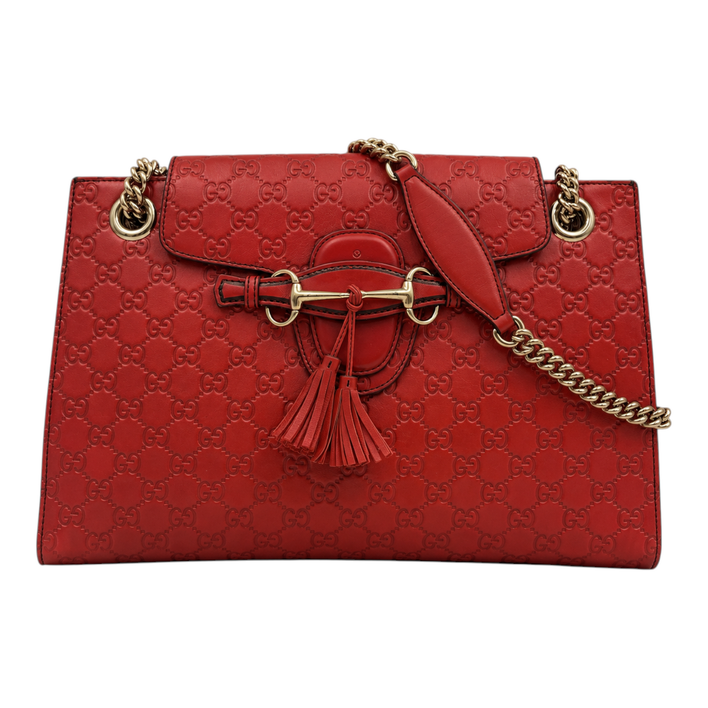 Gucci Guccissima Leather Large Emily Shoulder Bag Red GHW