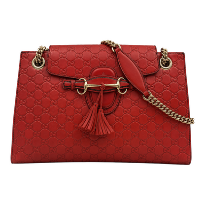 Gucci Guccissima Leather Large Emily Shoulder Bag Red GHW