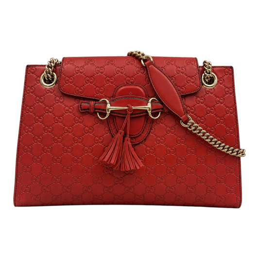 Gucci Guccissima Leather Large Emily Shoulder Bag Red GHW