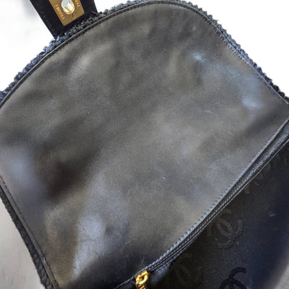 CHANEL Black Straw Chain Shoulder Bag