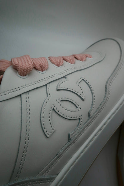 Chanel CC Low Top Sneakers White and Pink