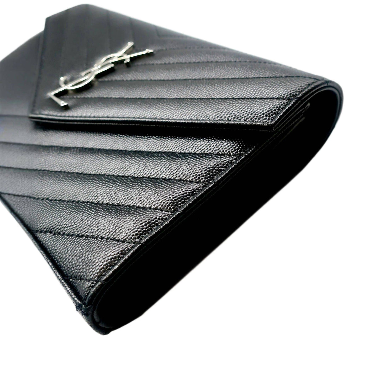 Saint Laurent  Grain De Poudre Matelasse Chevron Monogram Chain Wallet Black