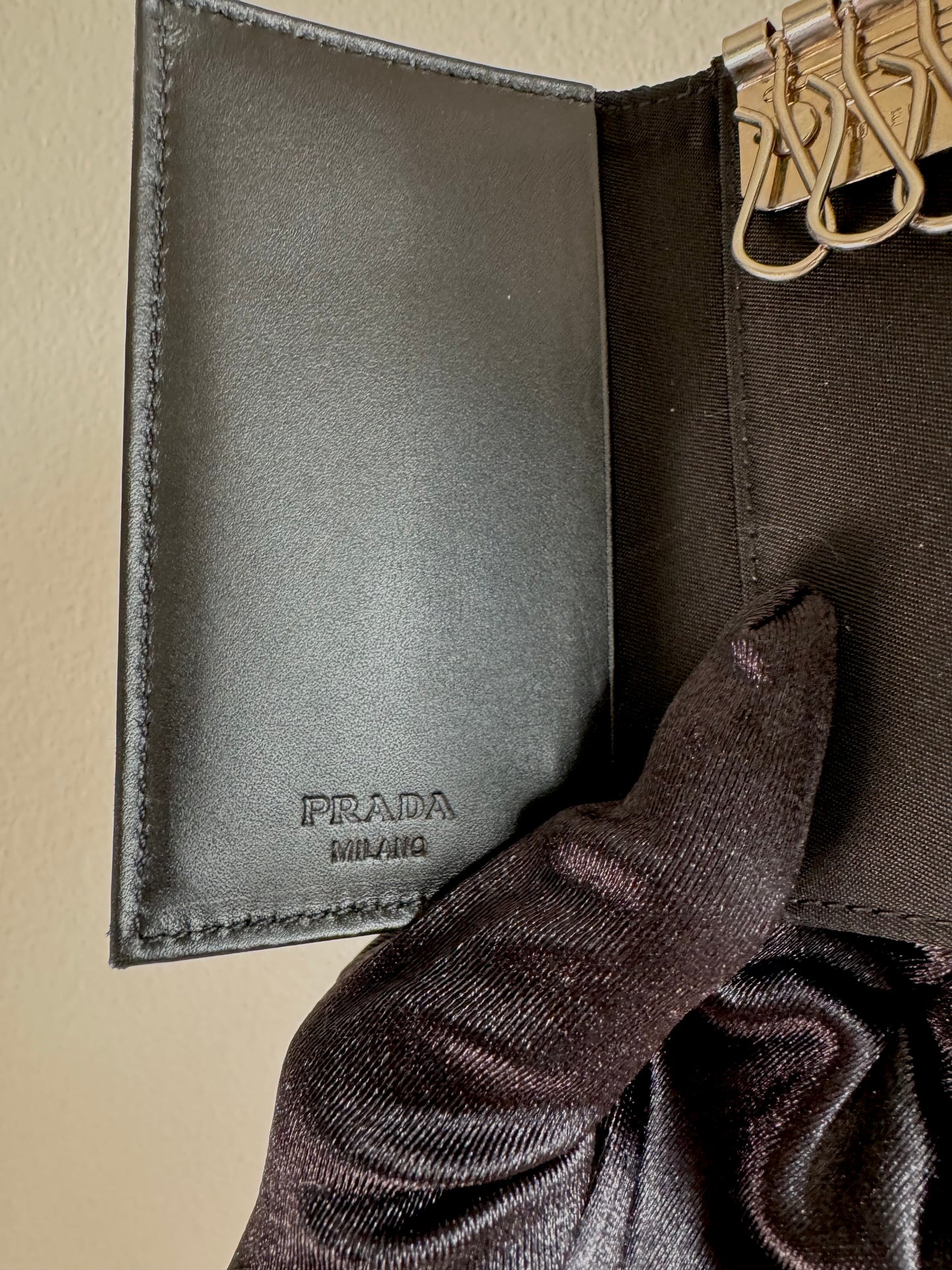 PRADA Logo Plate Nylon 6 Ring Key Case