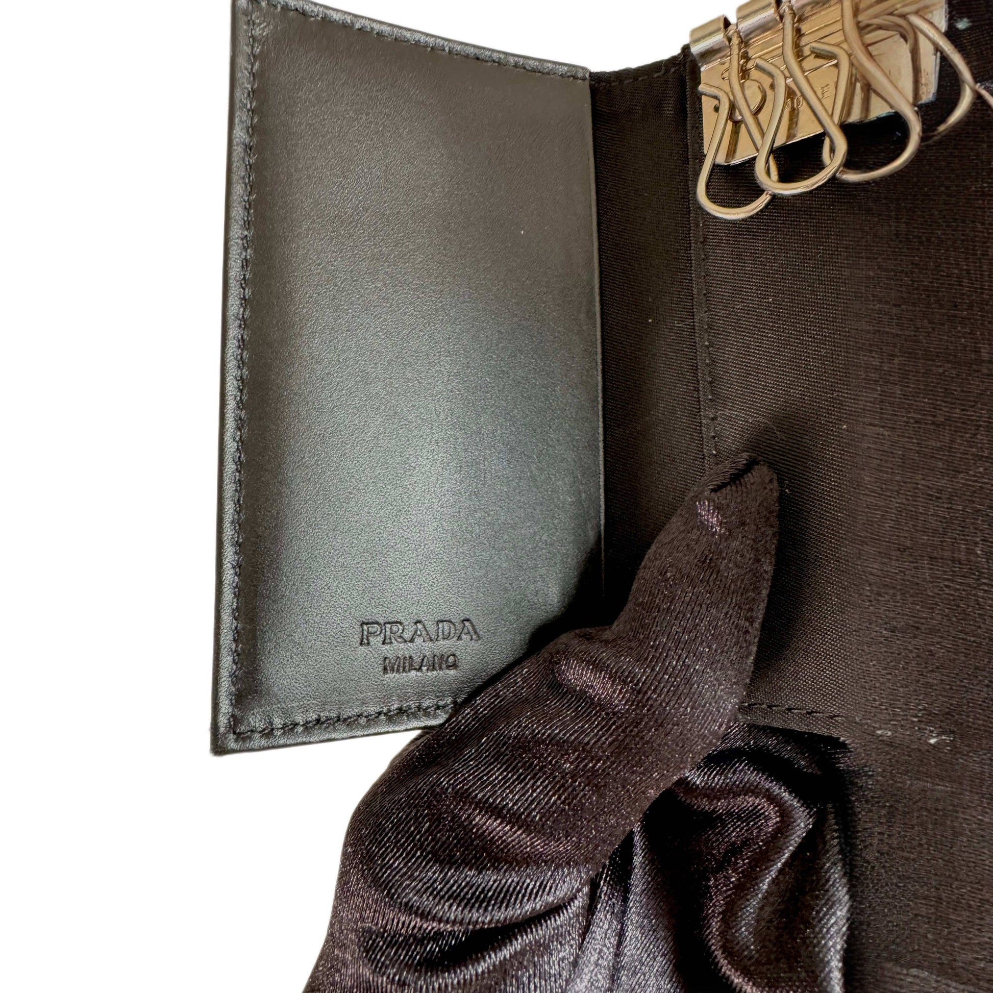 PRADA Logo Plate Nylon 6 Ring Key Case