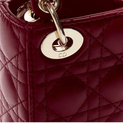 CHRISTIAN DIOR Micro Lady Dior red quilted Cannage lambskin CD charm mini bag