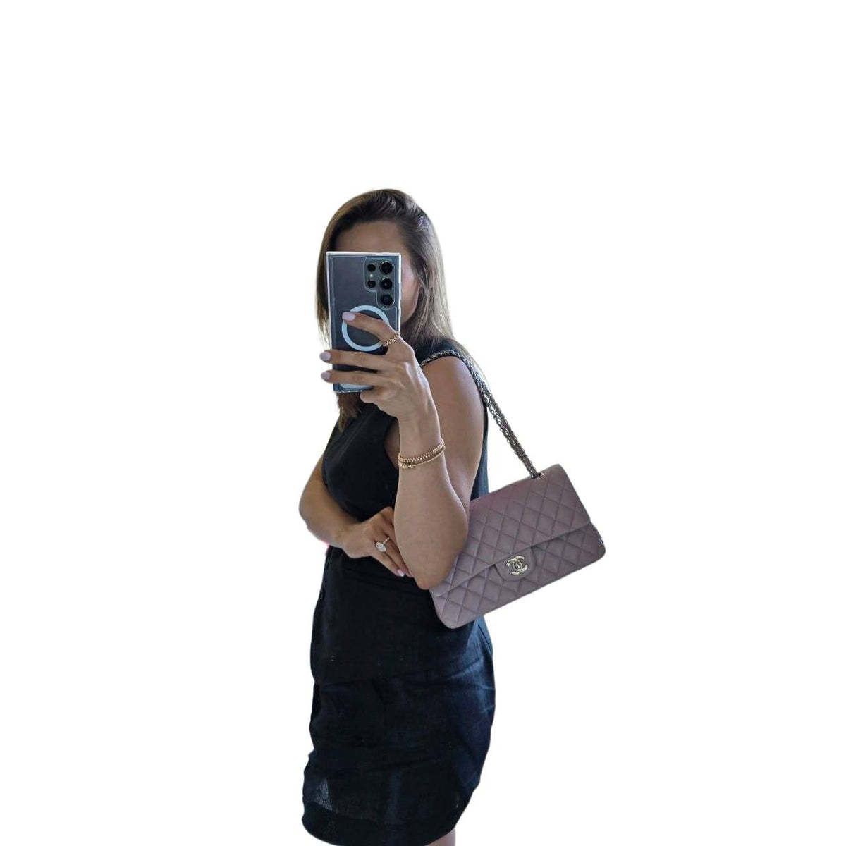 CHANEL Quilted W Flap Shoulder Bag