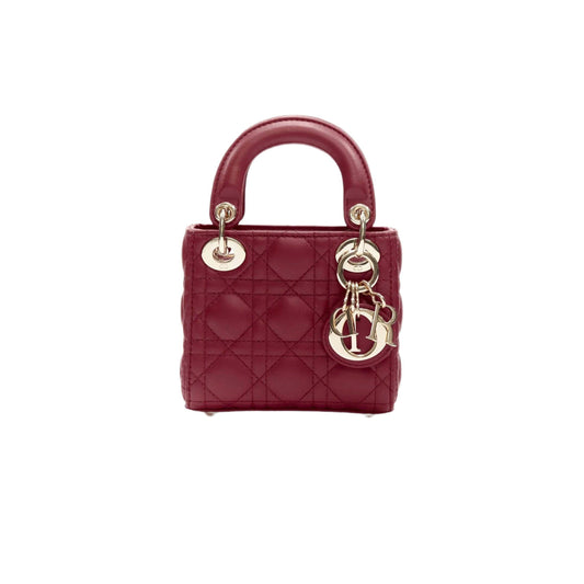 CHRISTIAN DIOR Micro Lady Dior red quilted Cannage lambskin CD charm mini bag