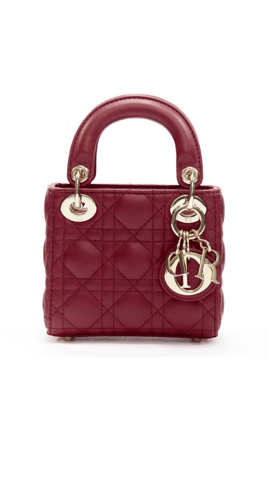 CHRISTIAN DIOR Micro Lady Dior red quilted Cannage lambskin CD charm mini bag