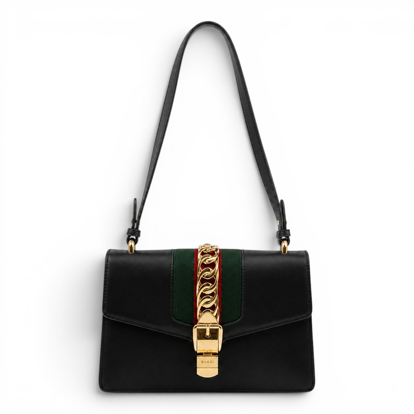 Gucci Smooth Calfskin Leather Small Sylvie Shoulder Bag Black GHW