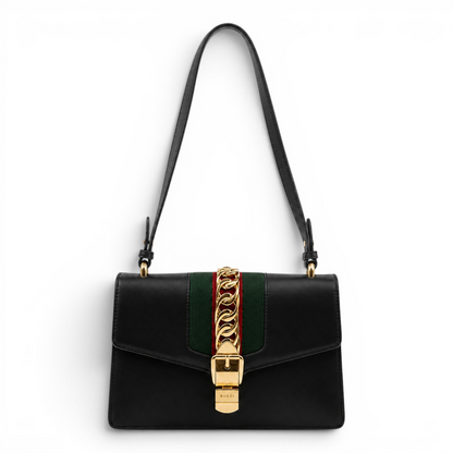 Gucci Smooth Calfskin Leather Small Sylvie Shoulder Bag Black GHW