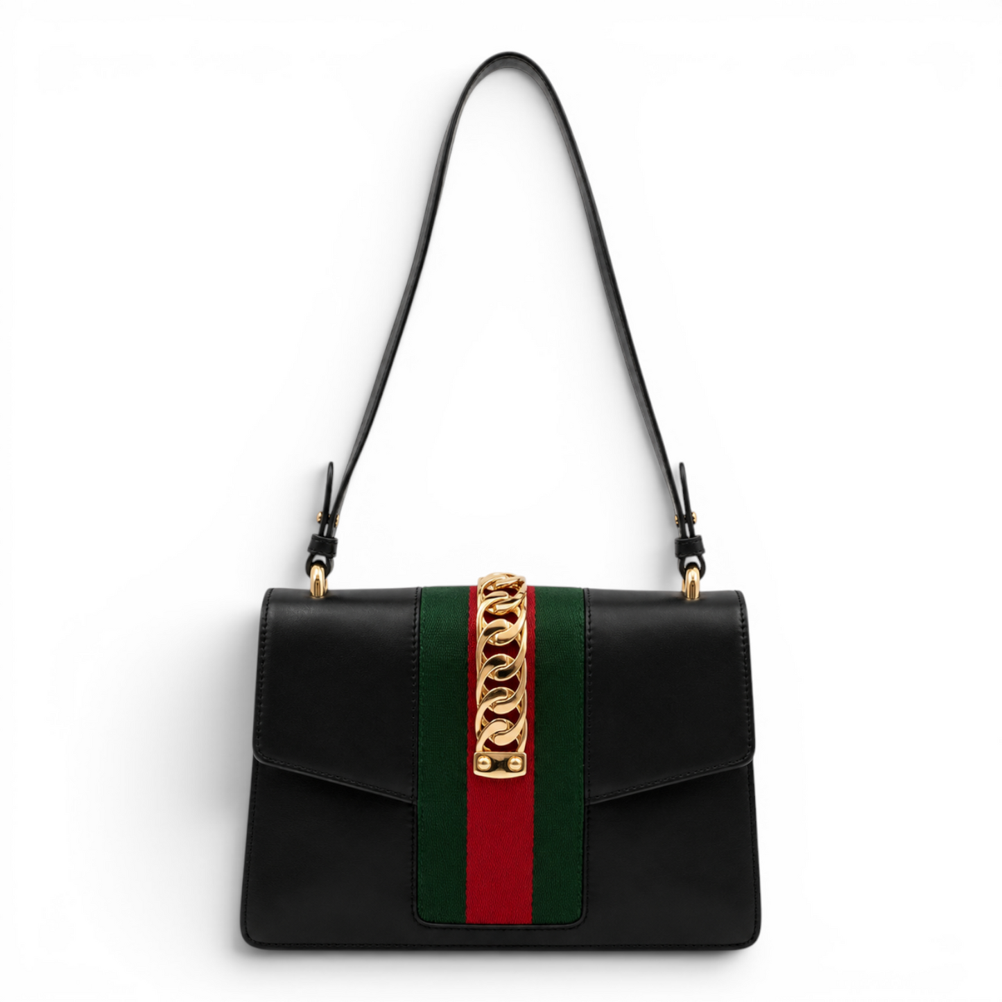 Gucci Smooth Calfskin Leather Small Sylvie Shoulder Bag Black GHW