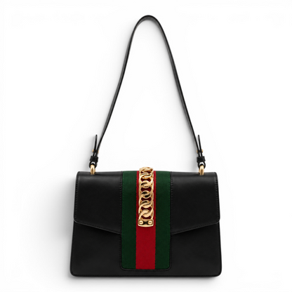 Gucci Smooth Calfskin Leather Small Sylvie Shoulder Bag Black GHW