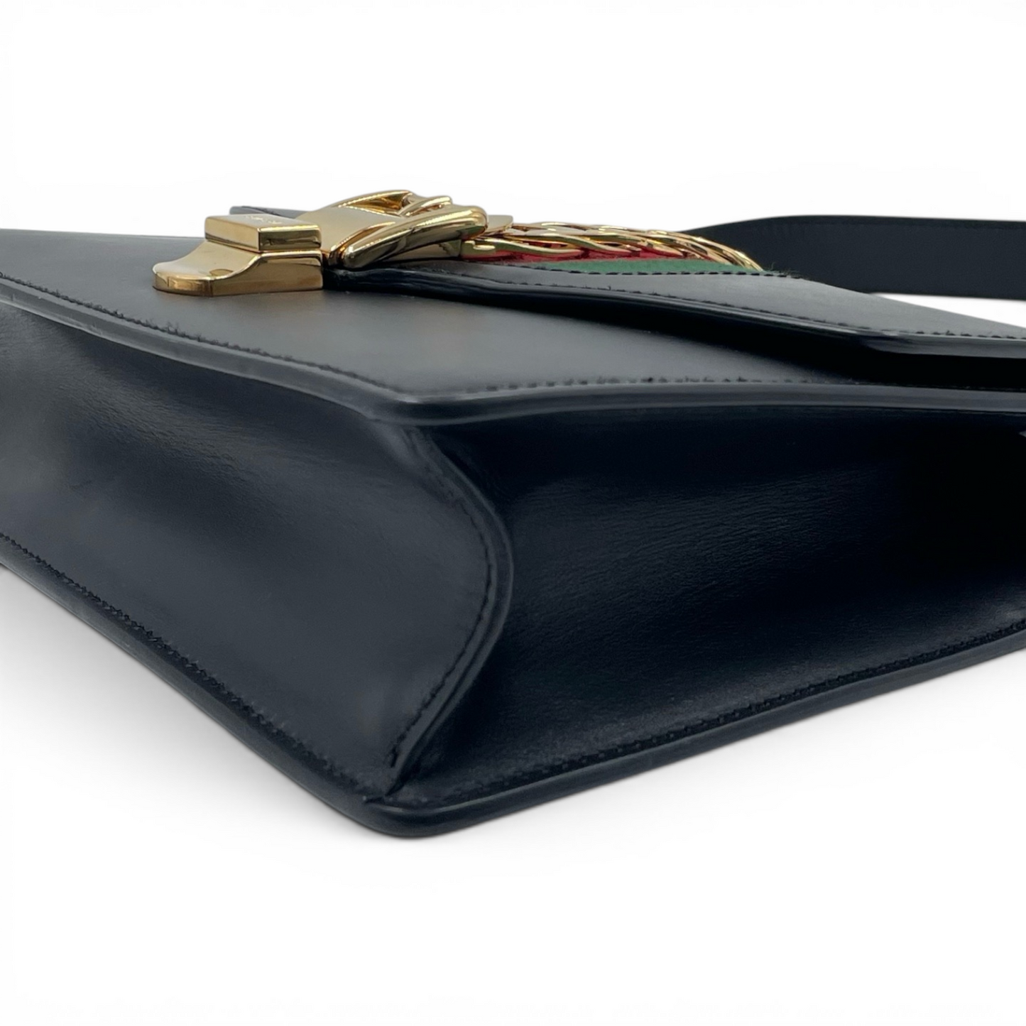 Gucci Smooth Calfskin Leather Small Sylvie Shoulder Bag Black GHW