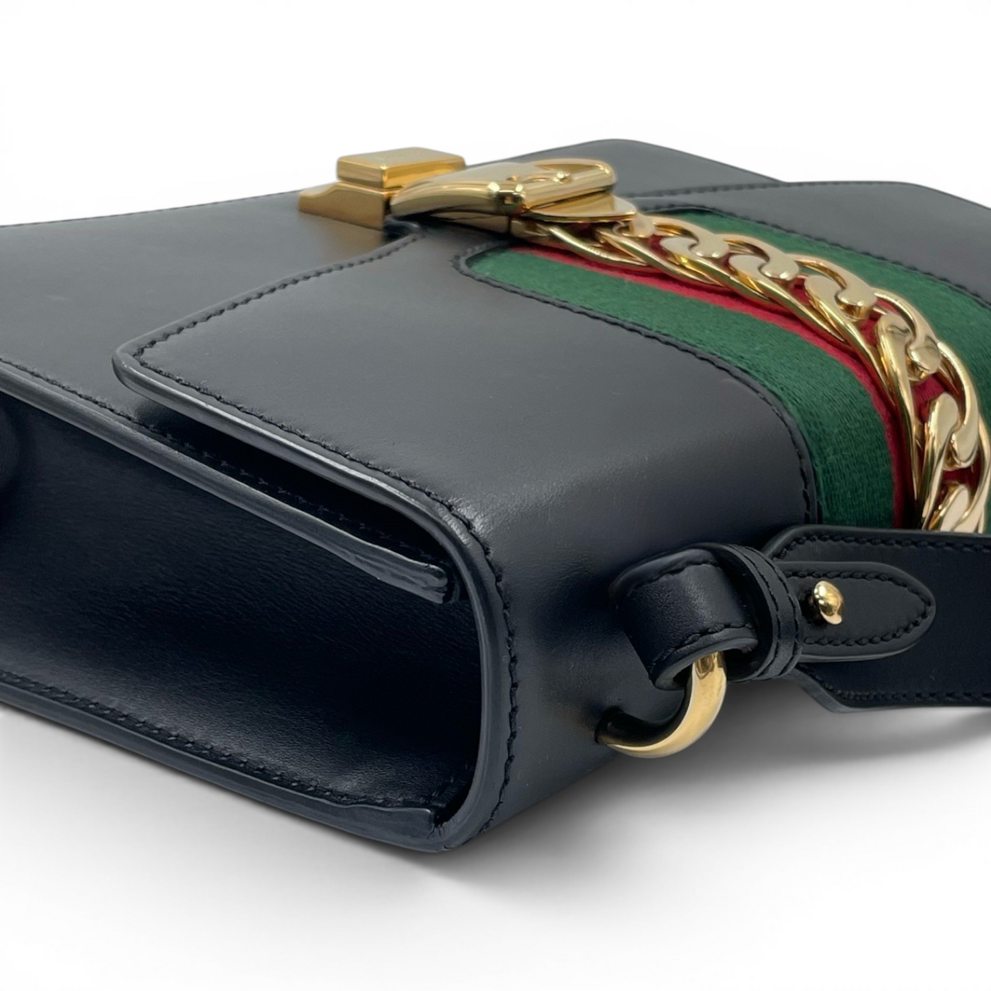 Gucci Smooth Calfskin Leather Small Sylvie Shoulder Bag Black GHW