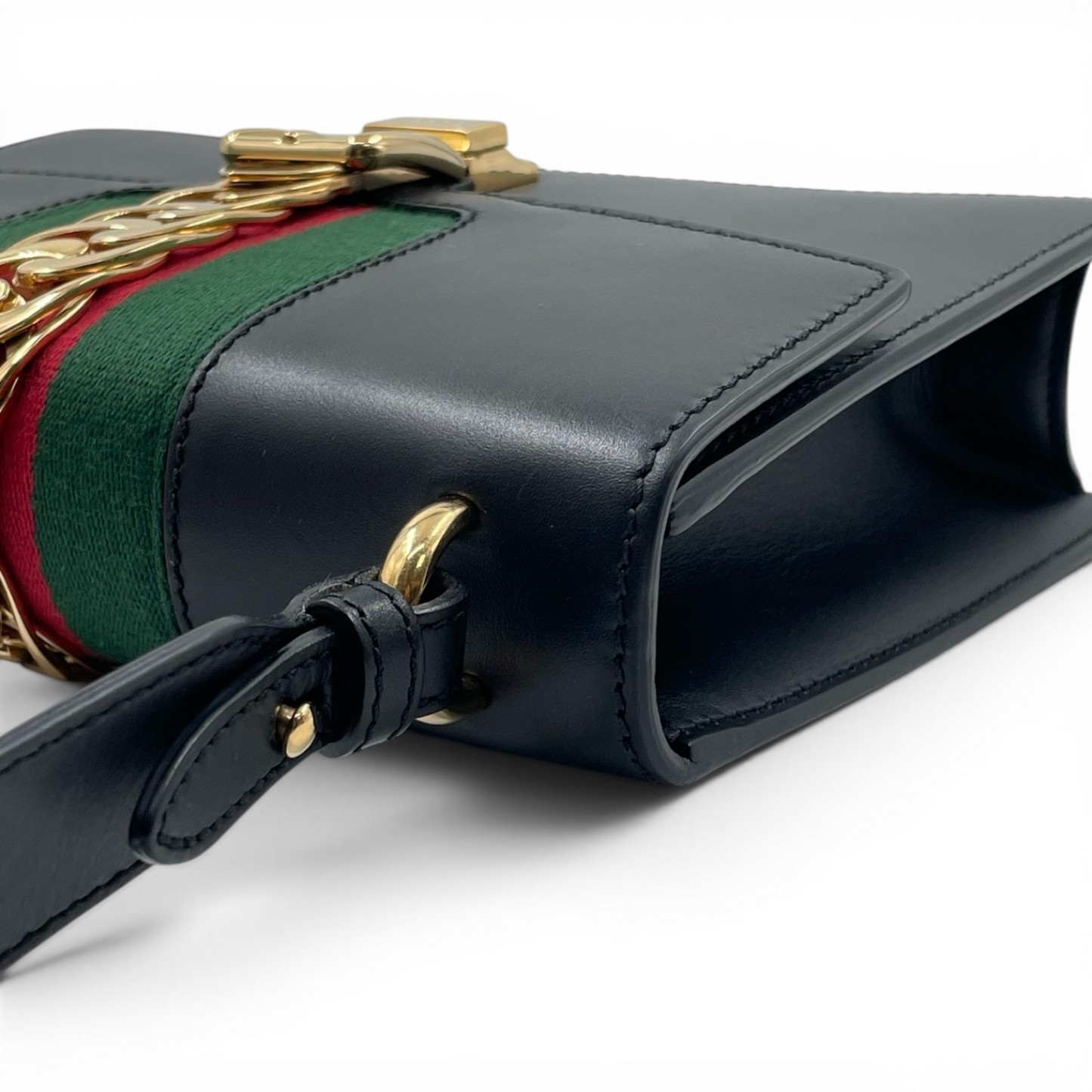 Gucci Smooth Calfskin Leather Small Sylvie Shoulder Bag Black GHW