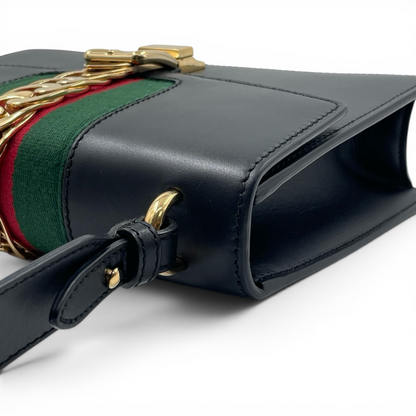 Gucci Smooth Calfskin Leather Small Sylvie Shoulder Bag Black GHW