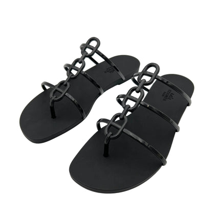 Hermes Mykonos Sandals In Black Noir