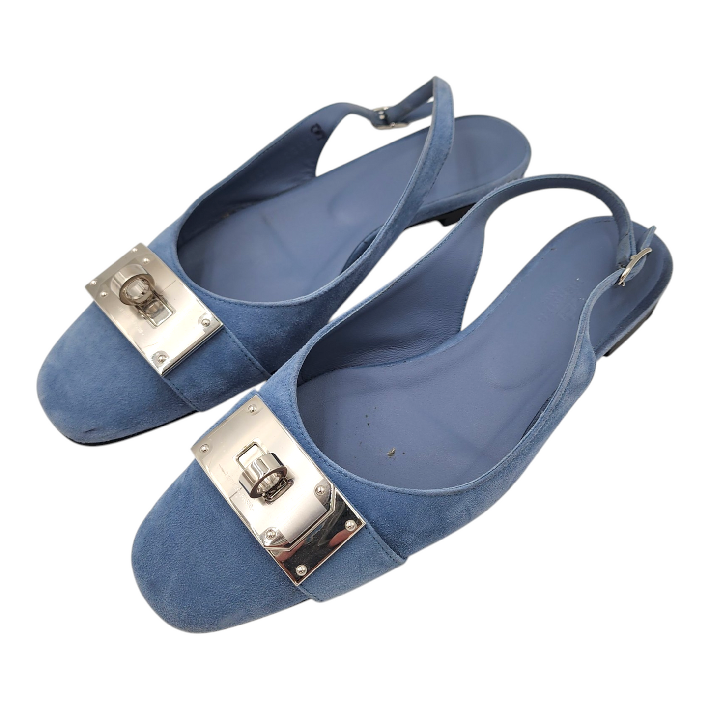 Hermes Innocente Ballerina Slingback Pumps In Blue Suede Bleu Ciel