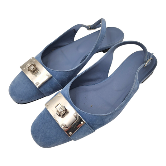 Hermes Innocente Ballerina Slingback Pumps In Blue Suede Bleu Ciel