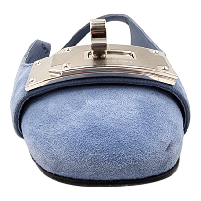 Hermes Innocente Ballerina Slingback Pumps In Blue Suede Bleu Ciel