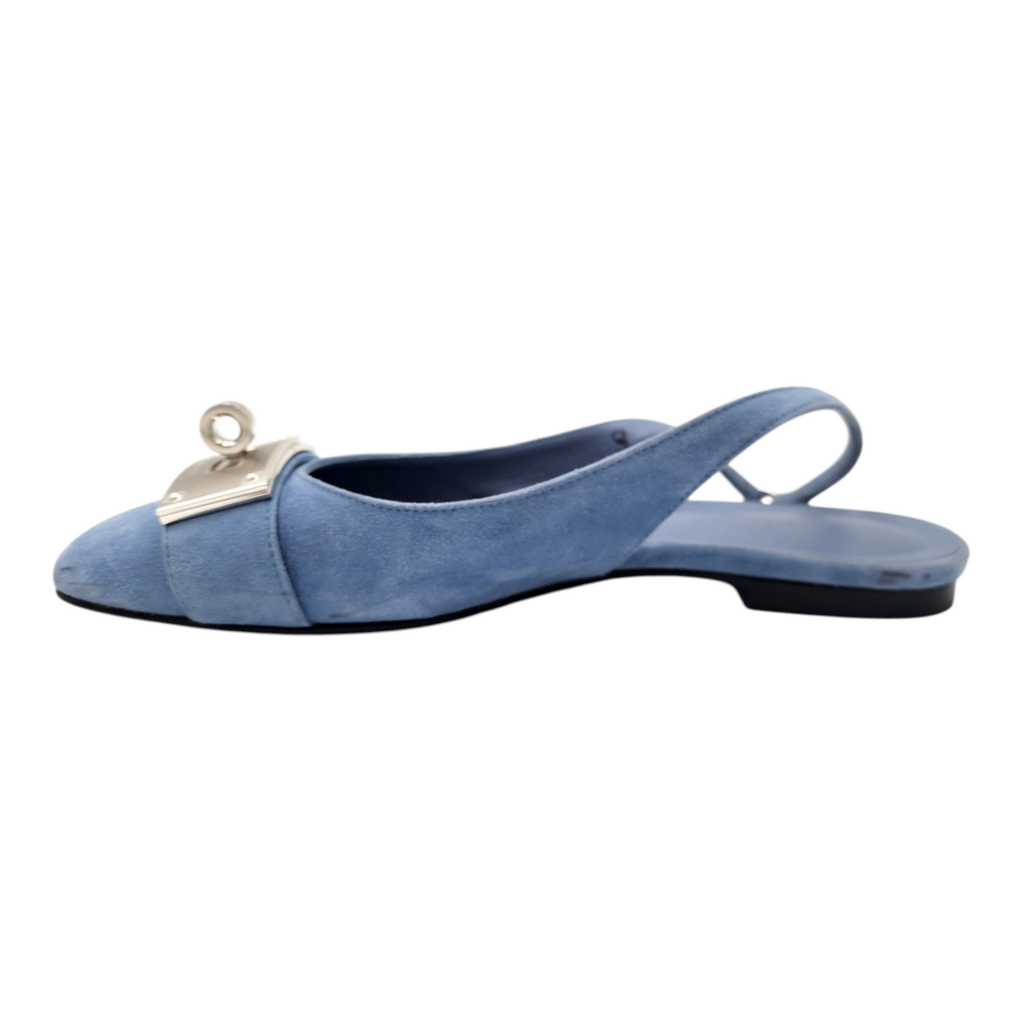 Hermes Innocente Ballerina Slingback Pumps In Blue Suede Bleu Ciel