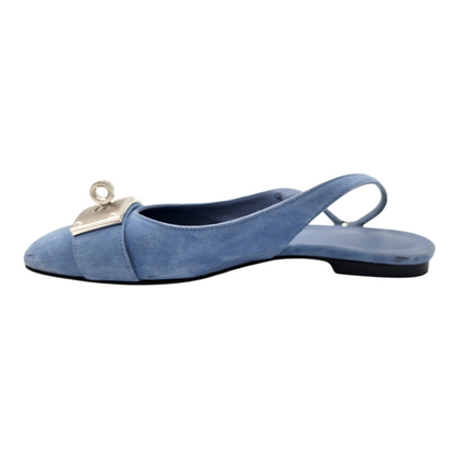 Hermes Innocente Ballerina Slingback Pumps In Blue Suede Bleu Ciel