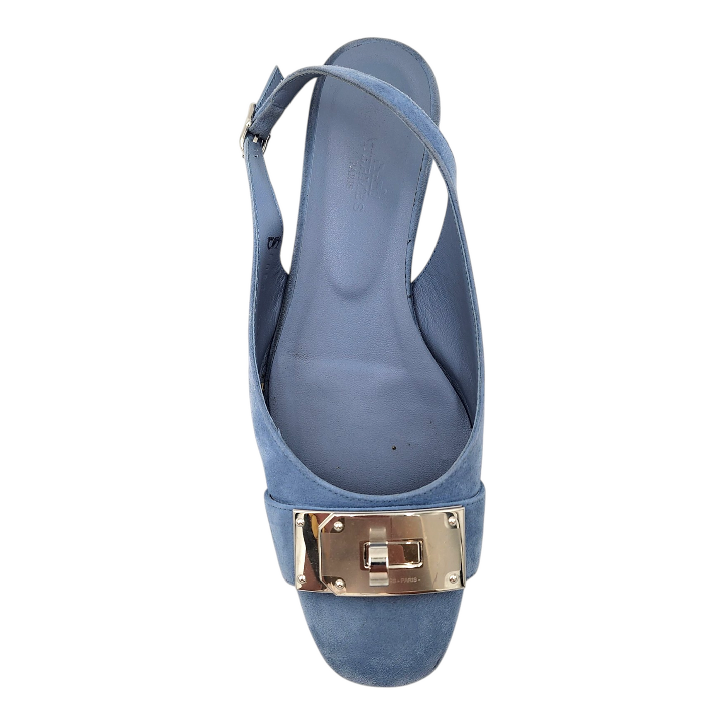 Hermes Innocente Ballerina Slingback Pumps In Blue Suede Bleu Ciel