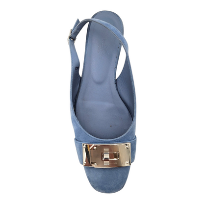 Hermes Innocente Ballerina Slingback Pumps In Blue Suede Bleu Ciel