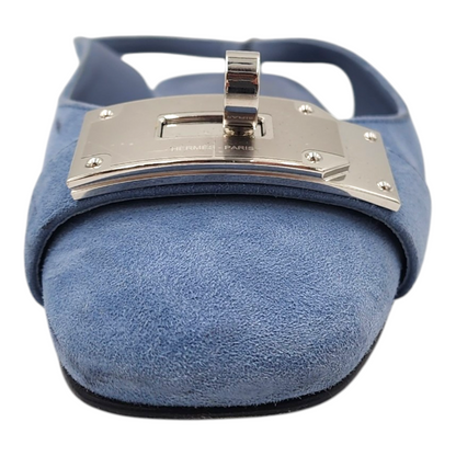 Hermes Innocente Ballerina Slingback Pumps In Blue Suede Bleu Ciel