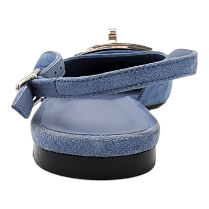Hermes Innocente Ballerina Slingback Pumps In Blue Suede Bleu Ciel