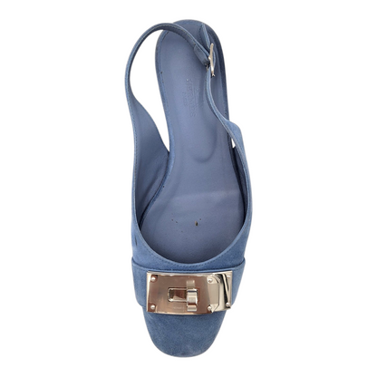 Hermes Innocente Ballerina Slingback Pumps In Blue Suede Bleu Ciel