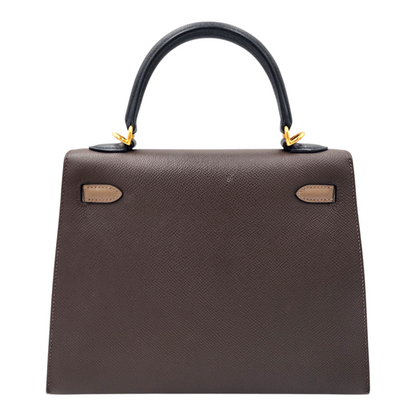 Hermes Kelly 25 Tricolor Sellier in Ecorce, Etoupe and Noir Epsom GHW