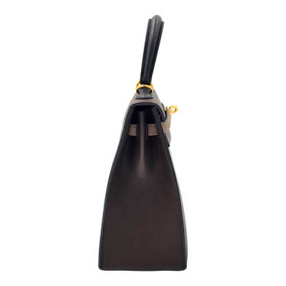 Hermes Kelly 25 Tricolor Sellier in Ecorce, Etoupe and Noir Epsom GHW