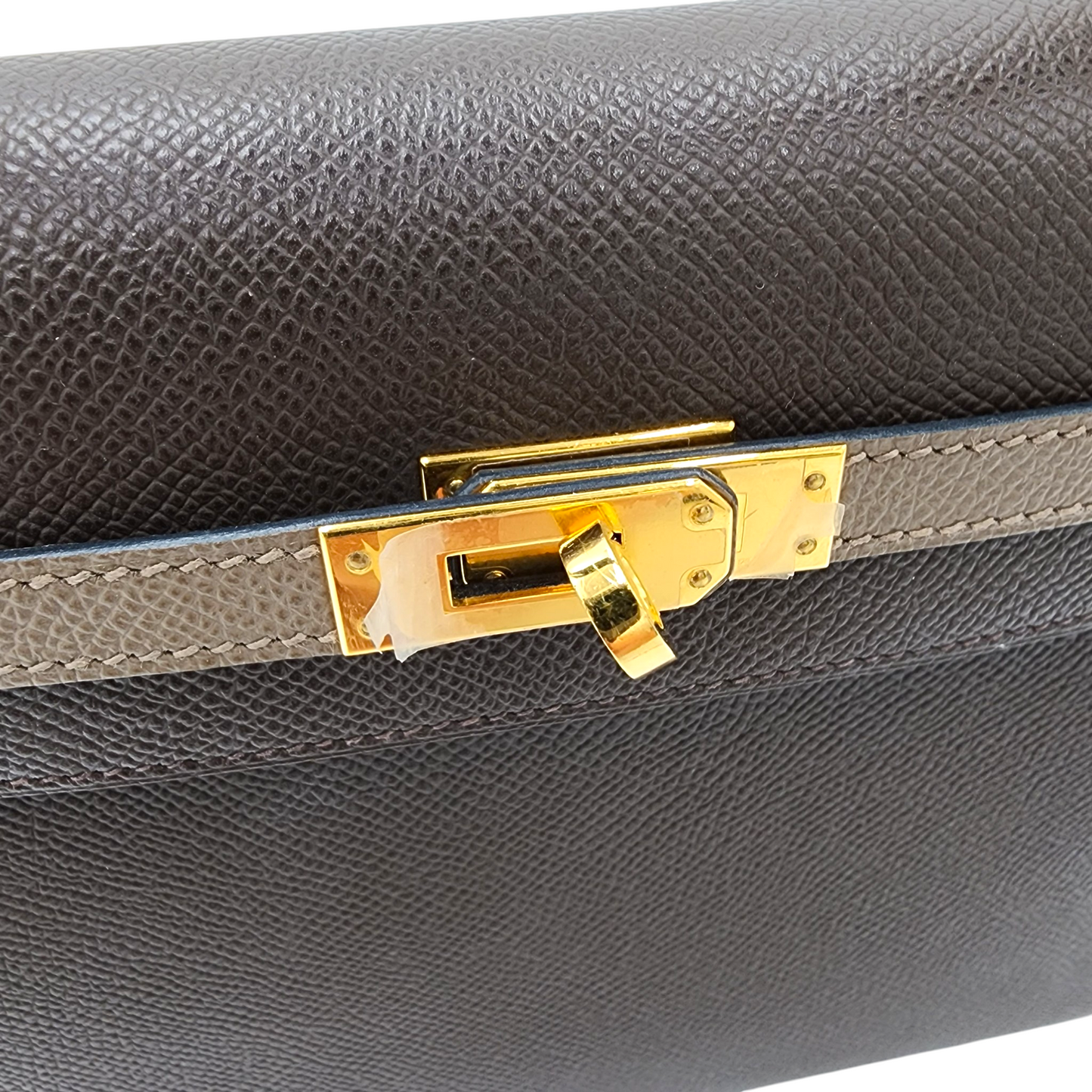 Hermes Kelly 25 Tricolor Sellier in Ecorce, Etoupe and Noir Epsom GHW