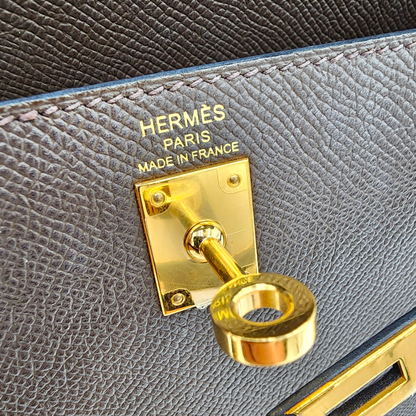 Hermes Kelly 25 Tricolor Sellier in Ecorce, Etoupe and Noir Epsom GHW