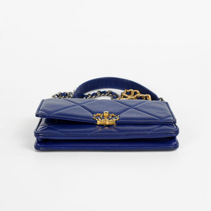 Chanel Lambskin Quilted Chanel 19 Wallet On Chain WOC Blue
