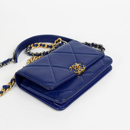 Chanel Lambskin Quilted Chanel 19 Wallet On Chain WOC Blue