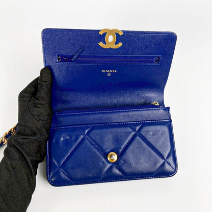 Chanel Lambskin Quilted Chanel 19 Wallet On Chain WOC Blue