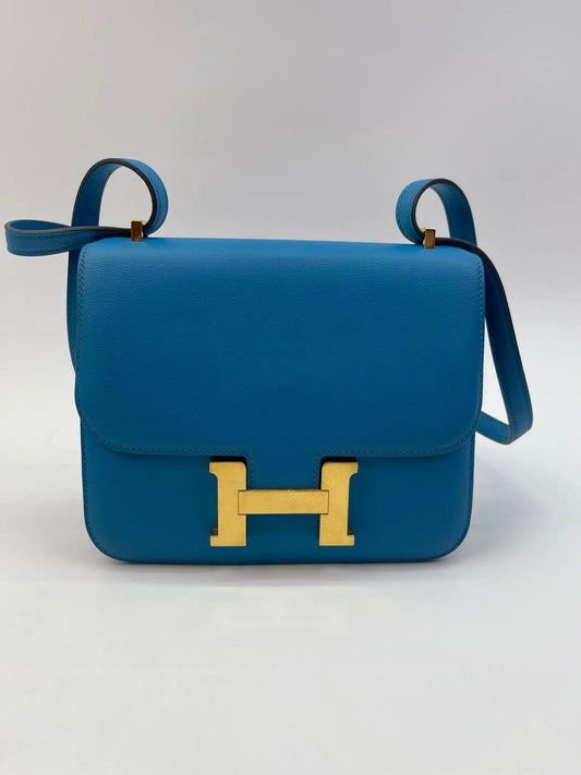 Hermès Constance 18 Mini in Bleu Zanzibar Evercolor with Gold Hardware