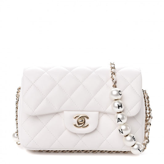 Chanel "My Precious" Flap Bag Imitation Pearl White Lambskin Light Gold Hardware