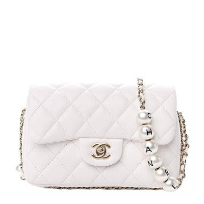 Chanel "My Precious" Flap Bag Imitation Pearl White Lambskin Light Gold Hardware