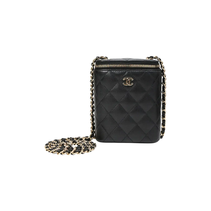 Chanel Lambskin Mini Vanity Case with Chain Black Leather Gold Hardware