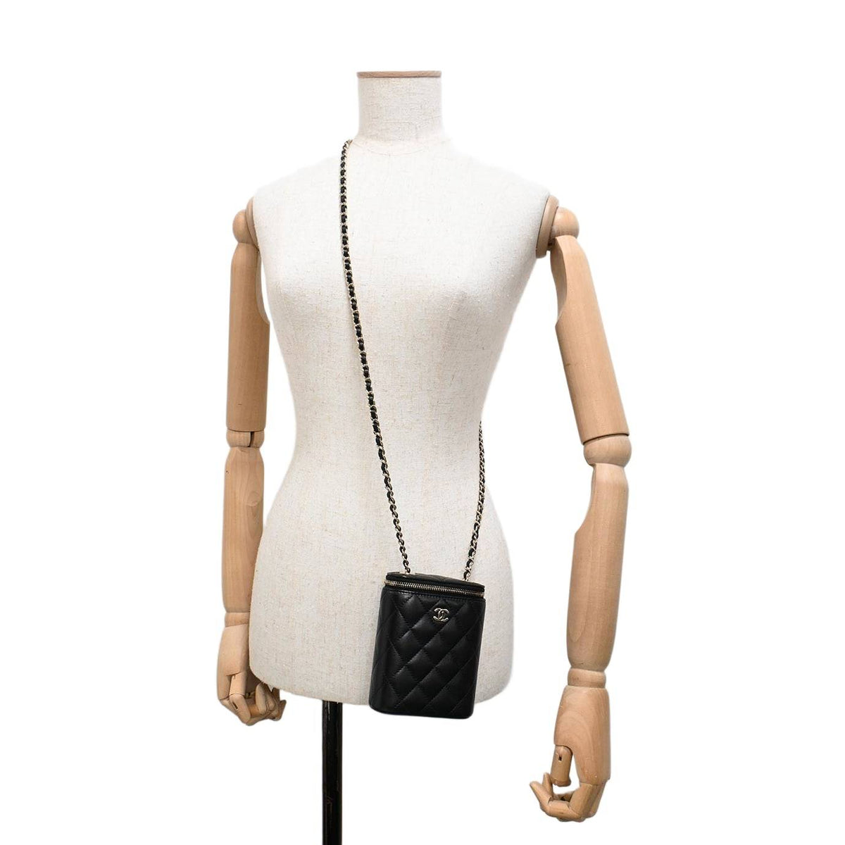 Chanel Lambskin Mini Vanity Case with Chain Black Leather Gold Hardware