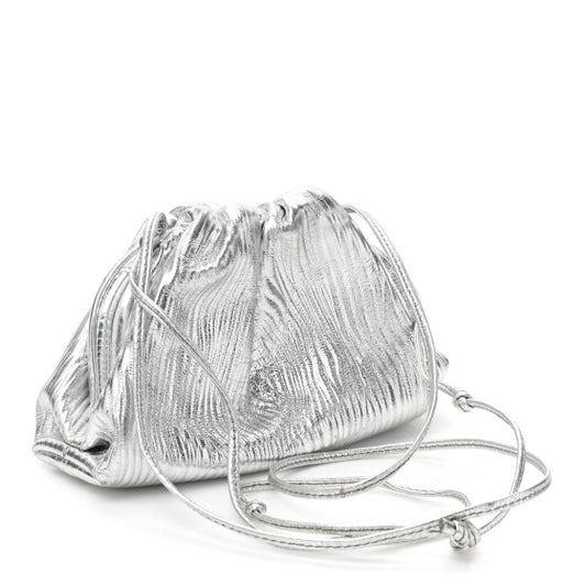 Bottega Veneta Metallic Bark Calfskin The Mini Pouch Silver