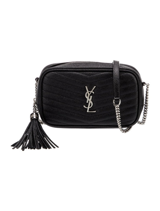 Saint Laurent Grain De Poudre Matelasse Monogram Mini Lou Camera Bag Black