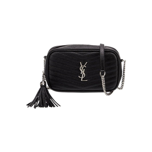 Saint Laurent Grain De Poudre Matelasse Monogram Mini Lou Camera Bag Black