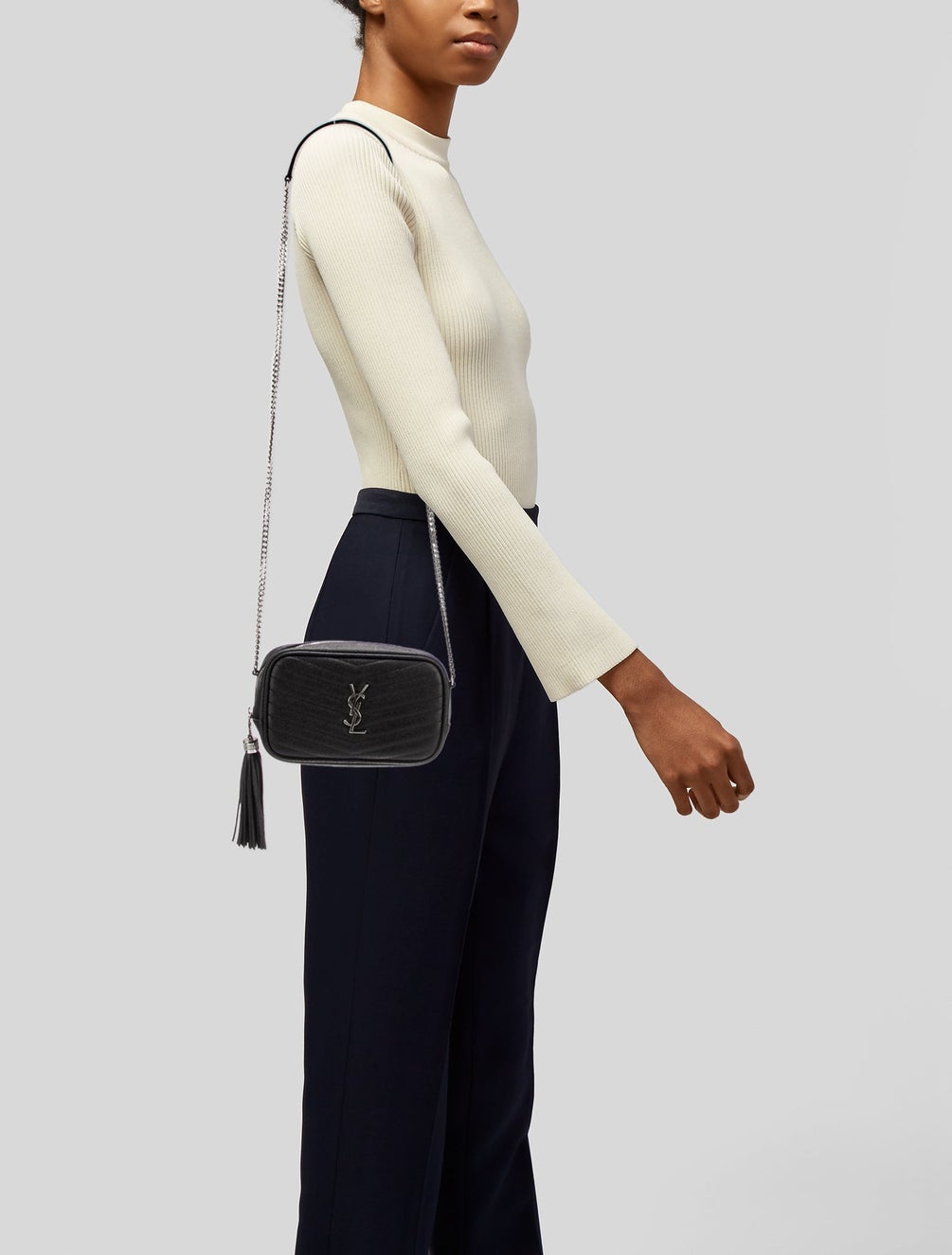 Saint Laurent Grain De Poudre Matelasse Monogram Mini Lou Camera Bag Black